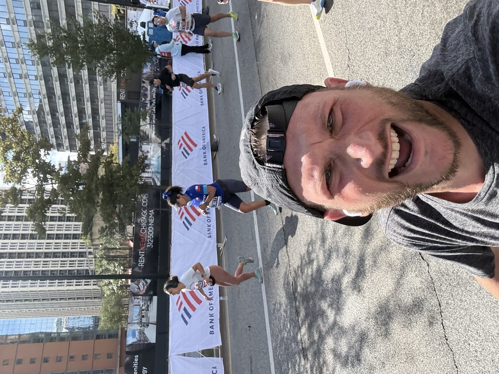 Mid-race at the Chicago Marathon, October 2024