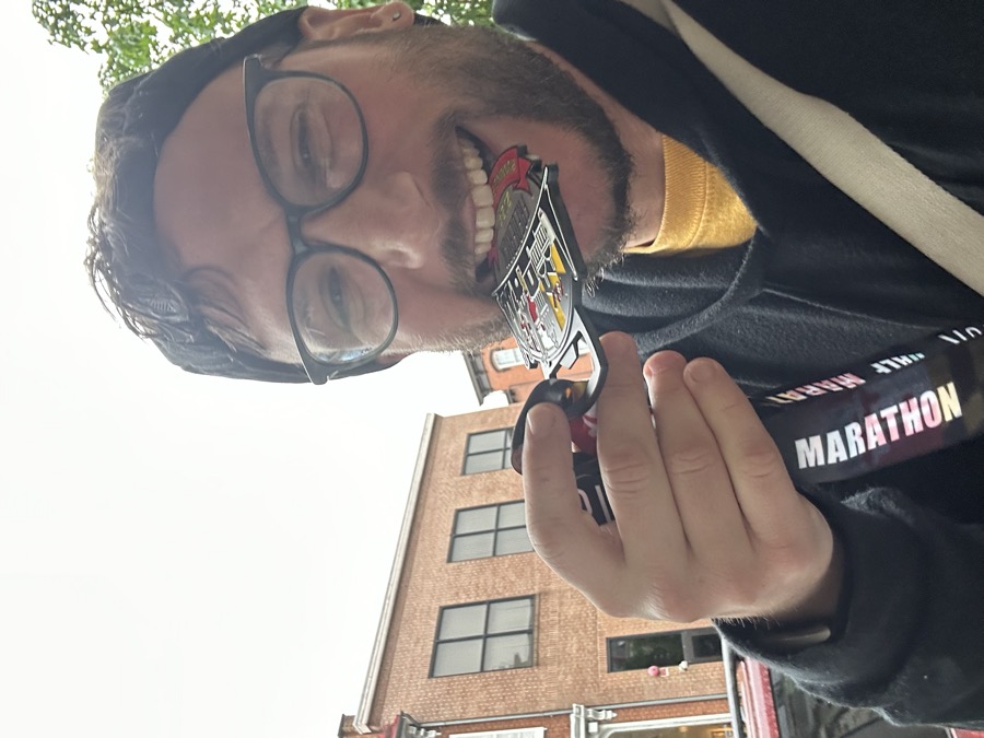 Frederick Half Marathon medal post-race, May 2024