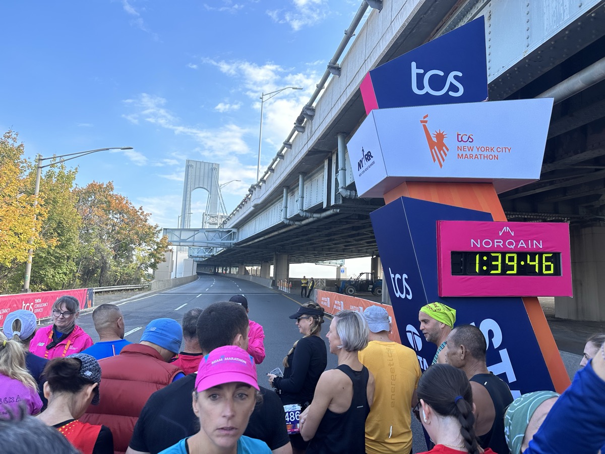 NYC Marathon start line at the Verrazano Bridge, November 2023